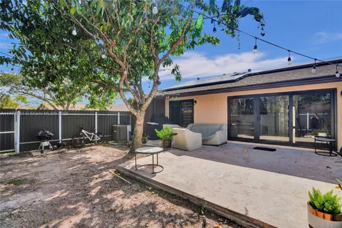 a garden view with a seating space