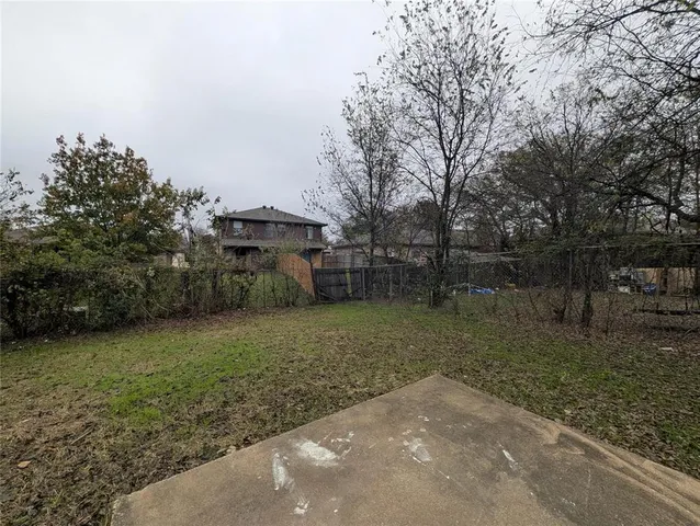 a view of a backyard with plants and trees