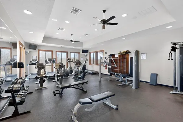 a view of a room with gym equipment