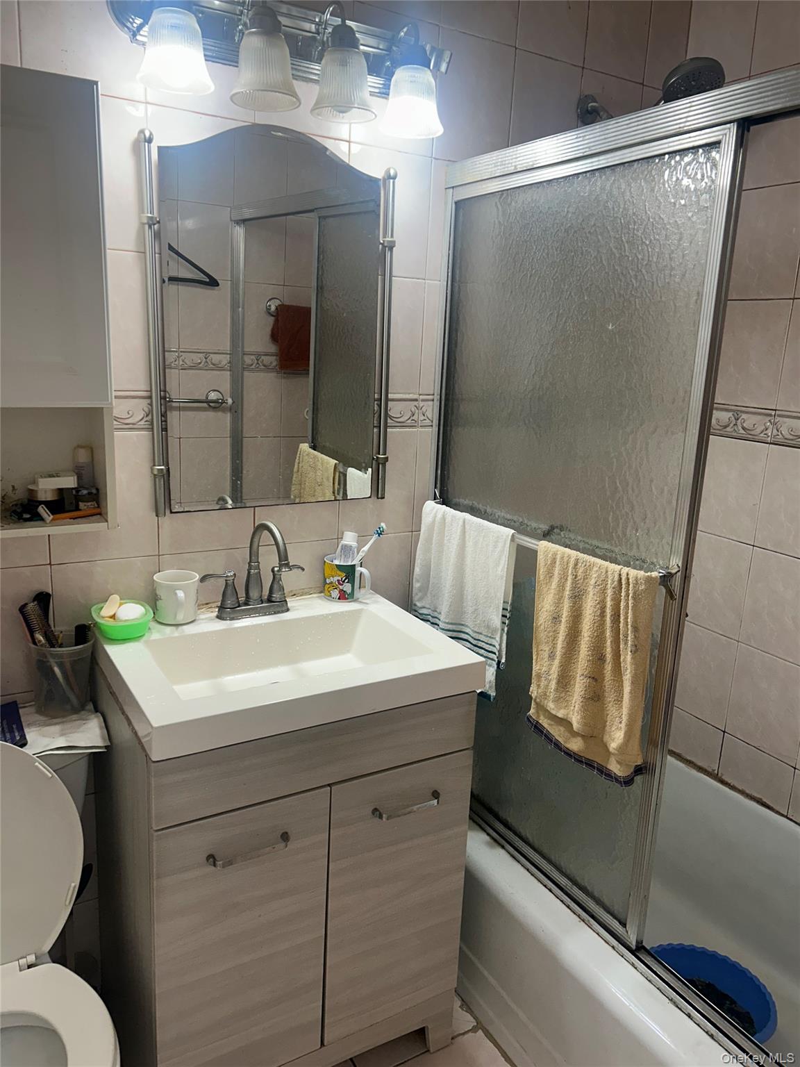 137-05 Franklin Avenue, Unit 3A Queens, NY 11355 - Photo 4 of 6 a bathroom with a sink a mirror a toilet and vanity