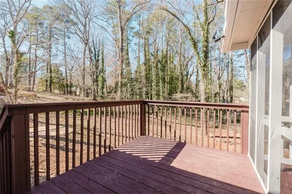 a view of a wooden roof deck