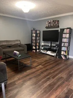 a living room with furniture a flat screen tv and a flat screen tv