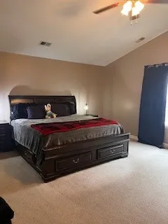 a bedroom with a bed and closet