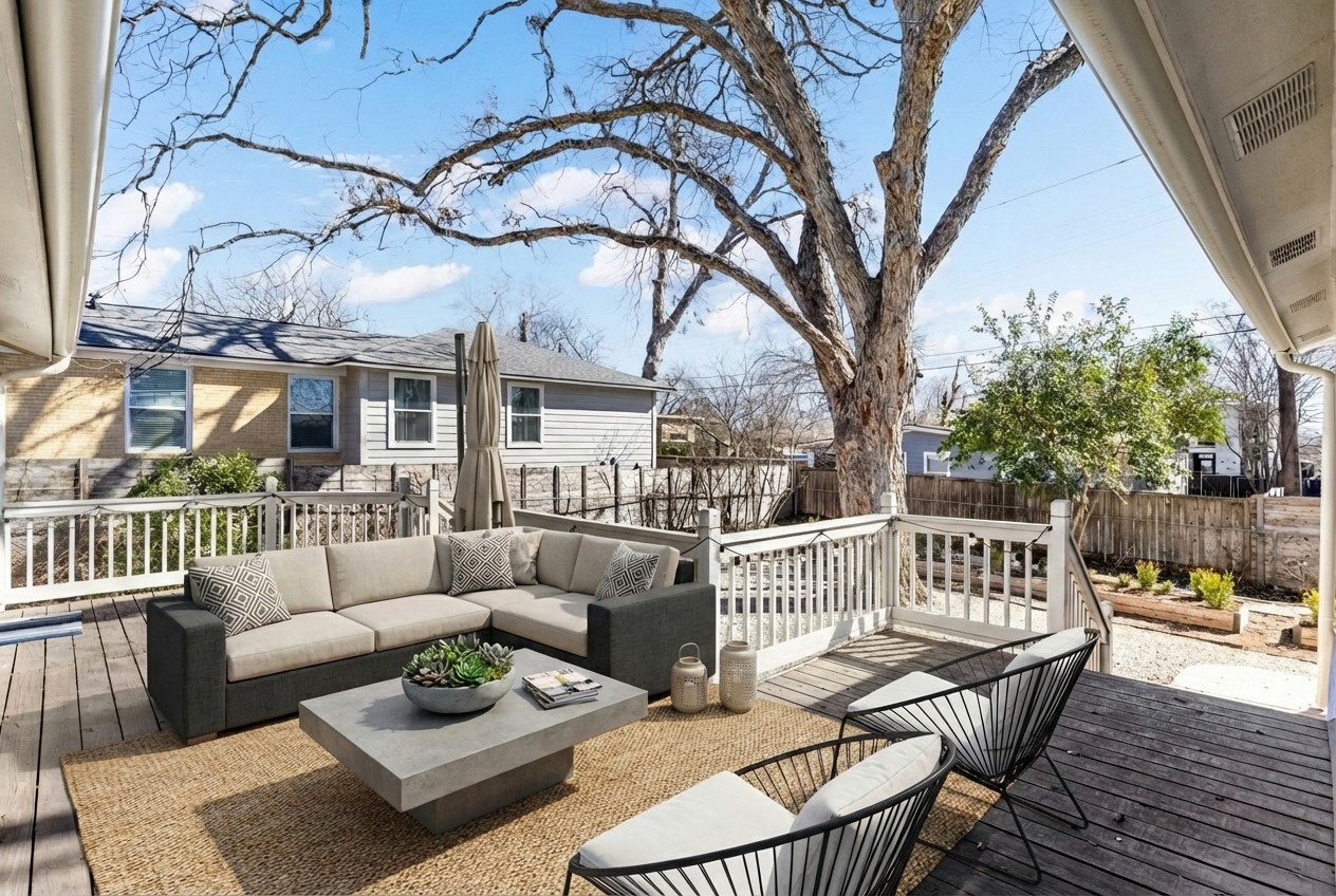 4517 Bull Creek Road Austin, TX 78731 - Photo 29 of 35 a view of a patio with couches table and chairs and potted plants