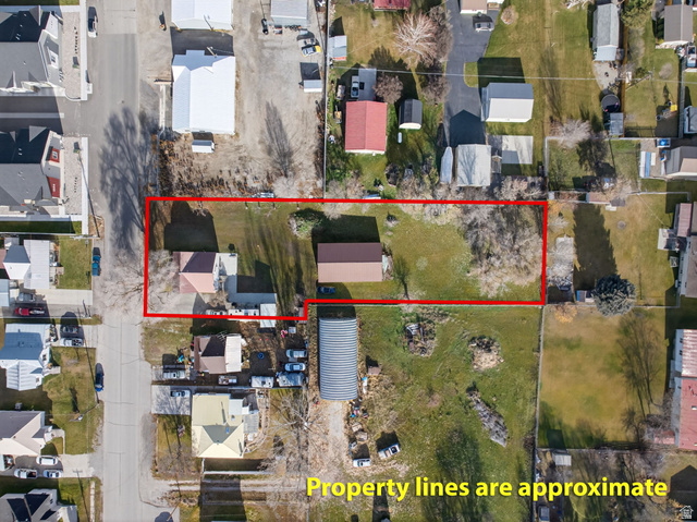 49 South 4th W Street Preston, ID 83263 - Photo 42 of 48 Aerial map of property and surrounding area with property boundaries highlighted