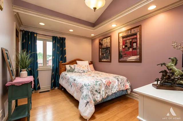 a bedroom with a bed and furniture