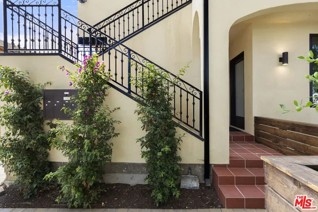a view of staircase with wooden floor and potted plant