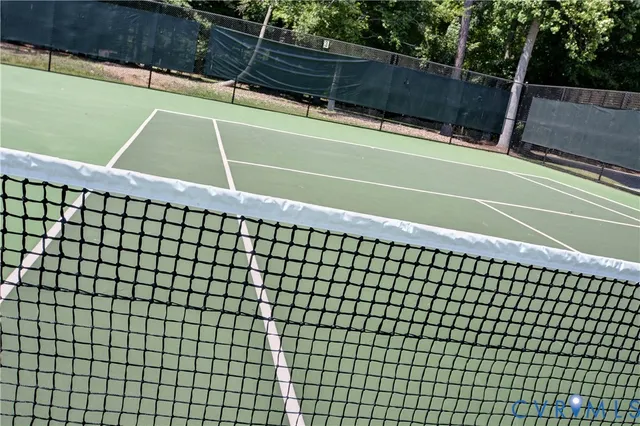 a view of a tennis net on a tennis court