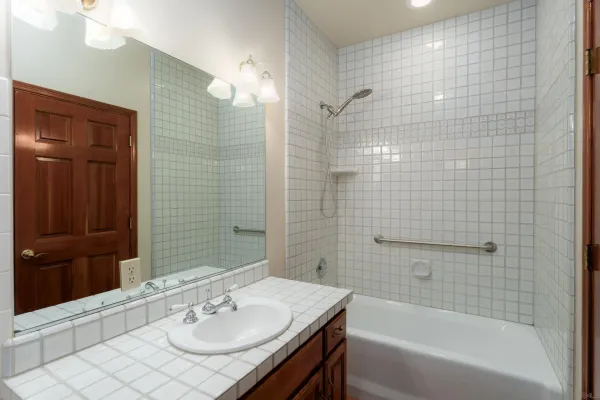 an aerial view of residential house and green space