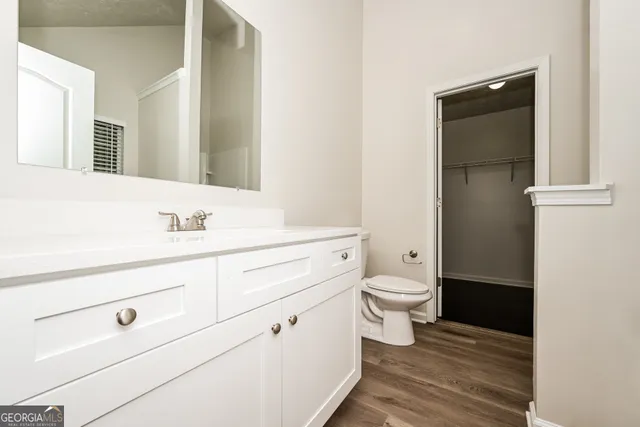 a bathroom with a sink a toilet and a mirror