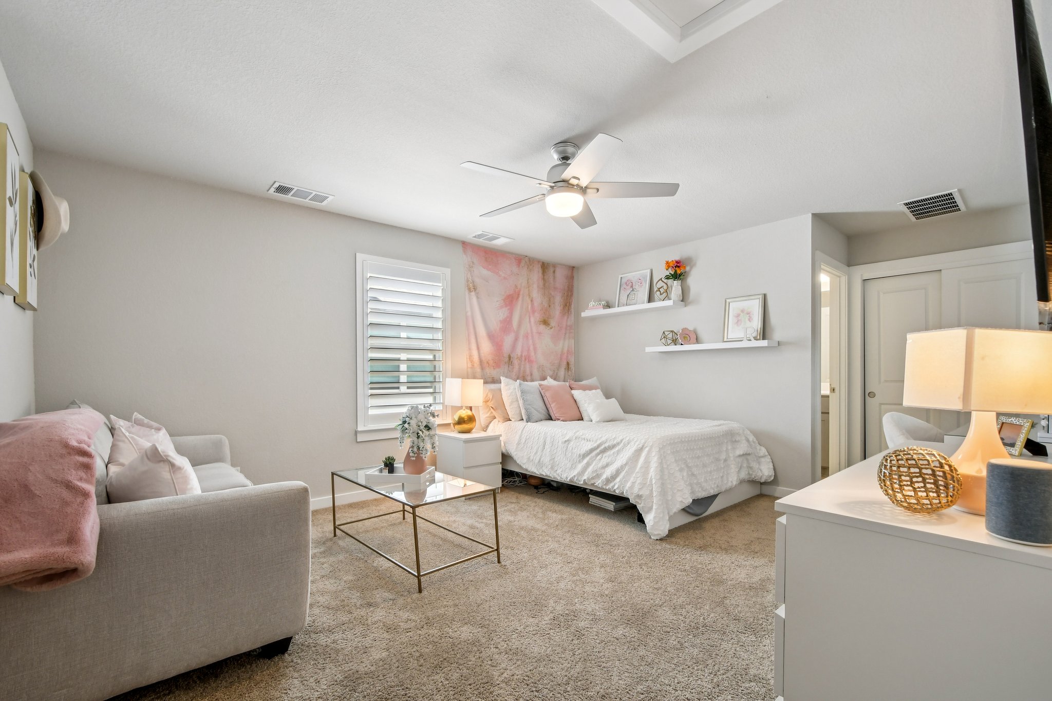 520 Hazy Hills Loop Dripping Springs, TX 78620 - Photo 17 of 27 This expansive bonus area has been thoughtfully converted into a completely private upper-level suite. Fully enclosed with a door for maximum privacy, this space acts as a secluded retreat. Boasting its own dedicated full bathroom, this substantial upstairs living area is an ideal setup for multi-generational living or private guest quarters.