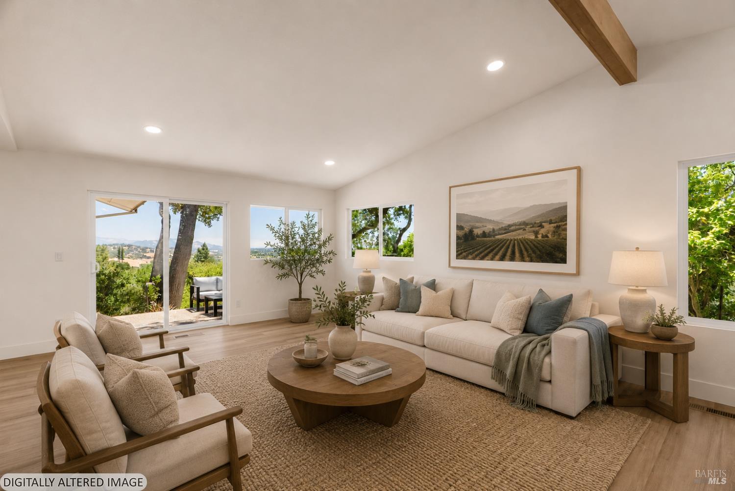 1385 Wikiup Drive Santa Rosa, CA 95403 - Photo 2 of 49 The newly remodeled living room has sliders to the view patio (virtually staged.)