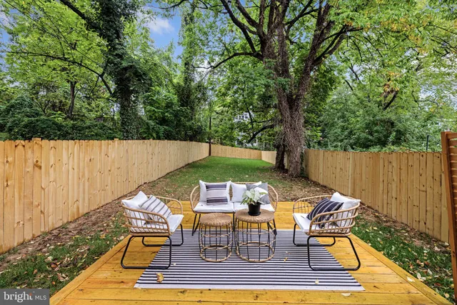 an outdoor space with furniture