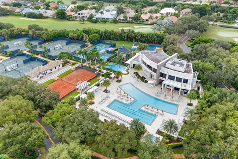 an aerial view of a house with a garden