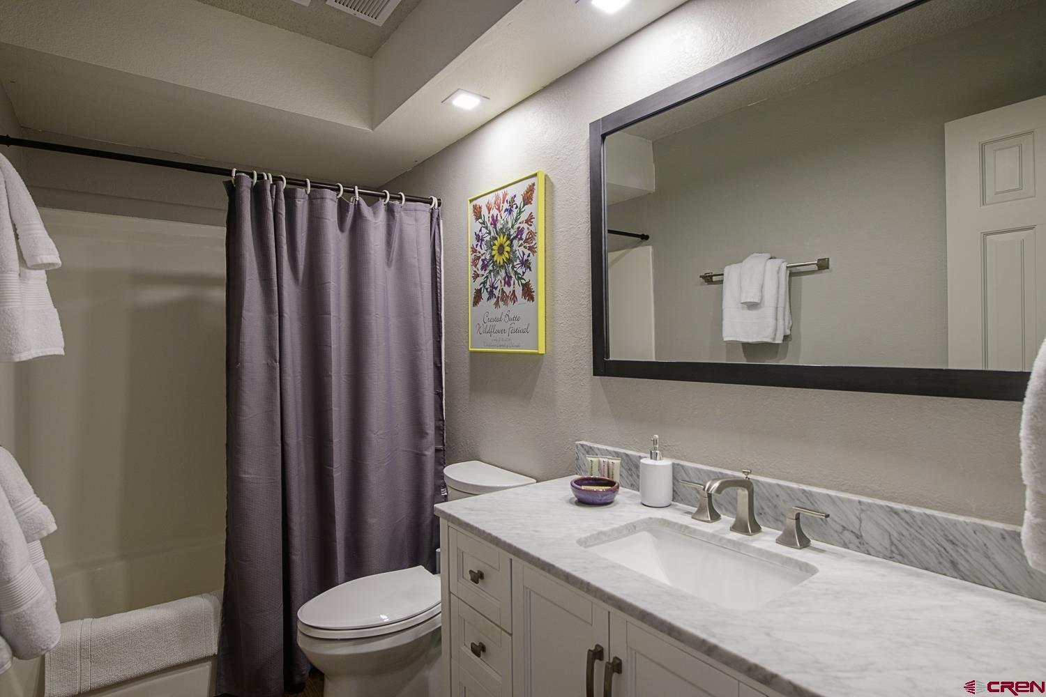 25 Emmons Road, Unit 37 Crested Butte, CO 81225 - Photo 21 of 28 a bathroom with a granite countertop sink toilet and shower