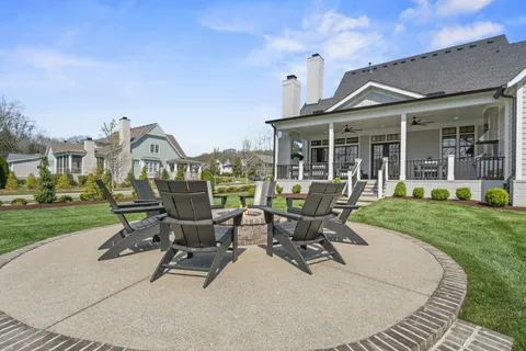 an aerial view of a house with a garden