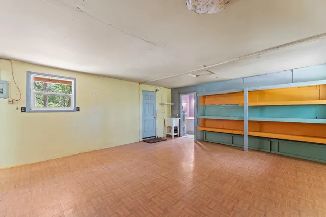 an empty room with windows