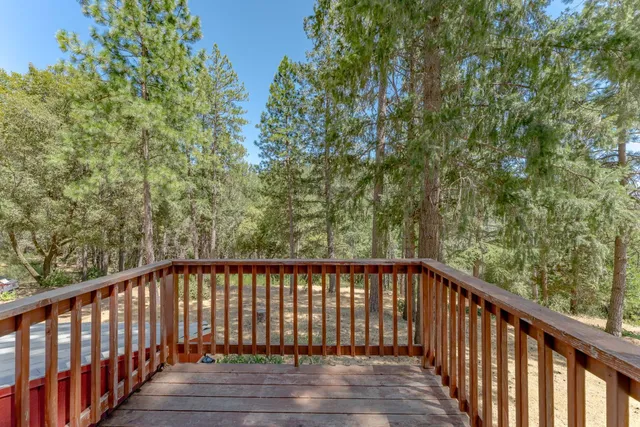 a view of a wooden roof deck