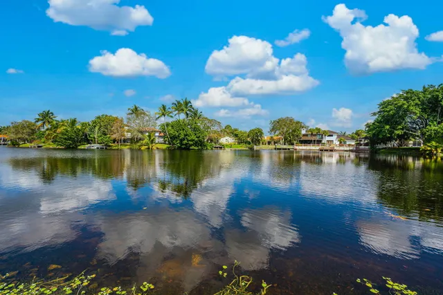 a view of a lake with houses
