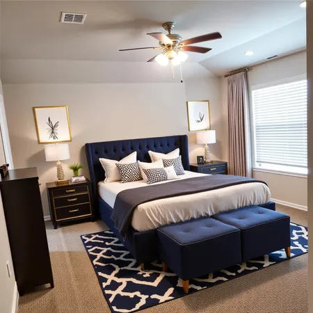 a bedroom with bed and wooden floor