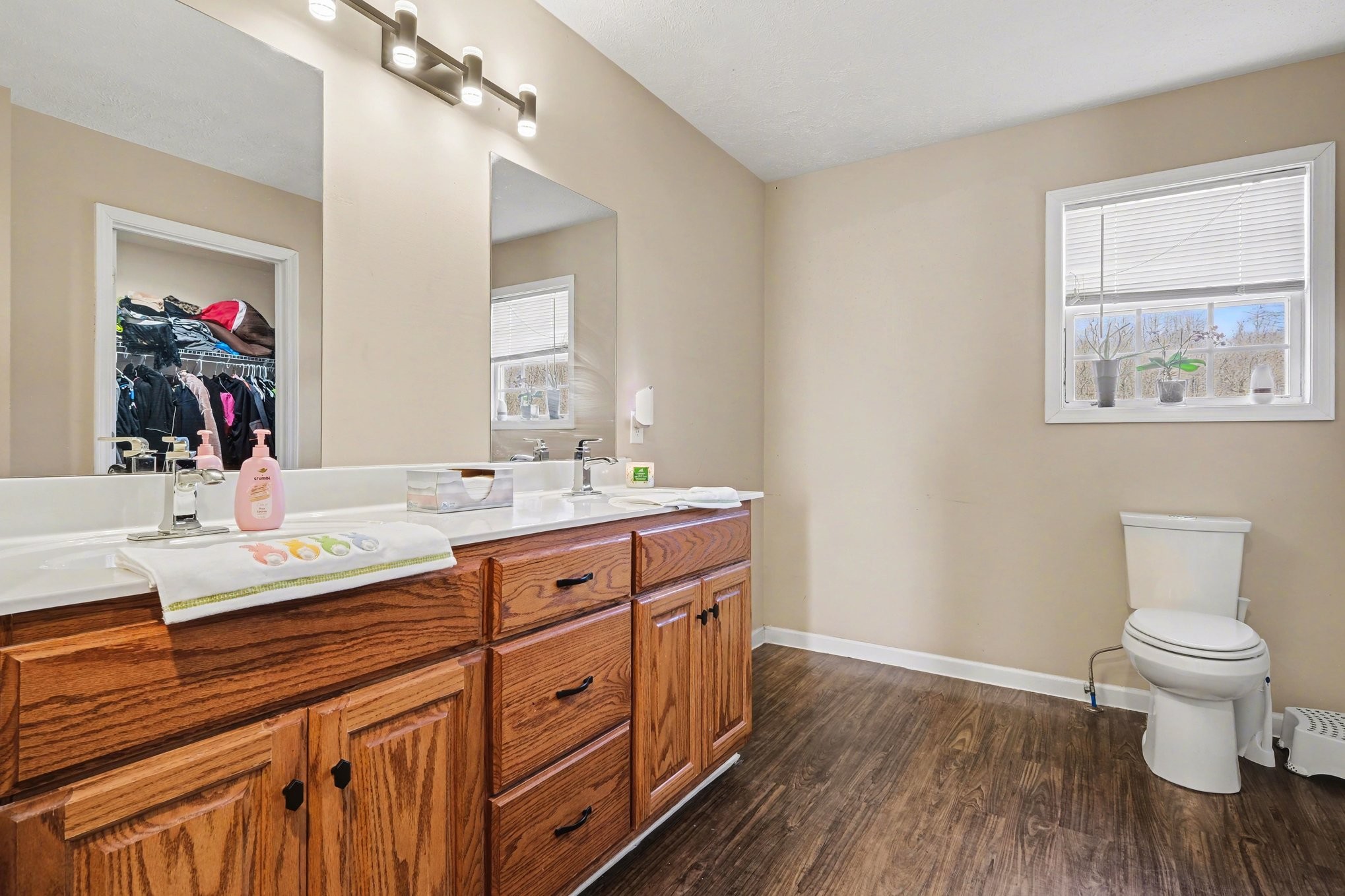 870 Newt Vanattia Road Hillsboro, TN 37342 - Photo 18 of 32 a bathroom with a double vanity sink and a toilet