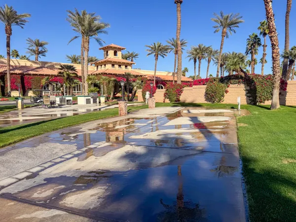 a front view of a building with street