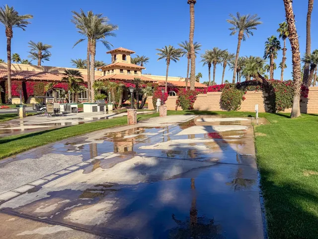 a front view of a building with street