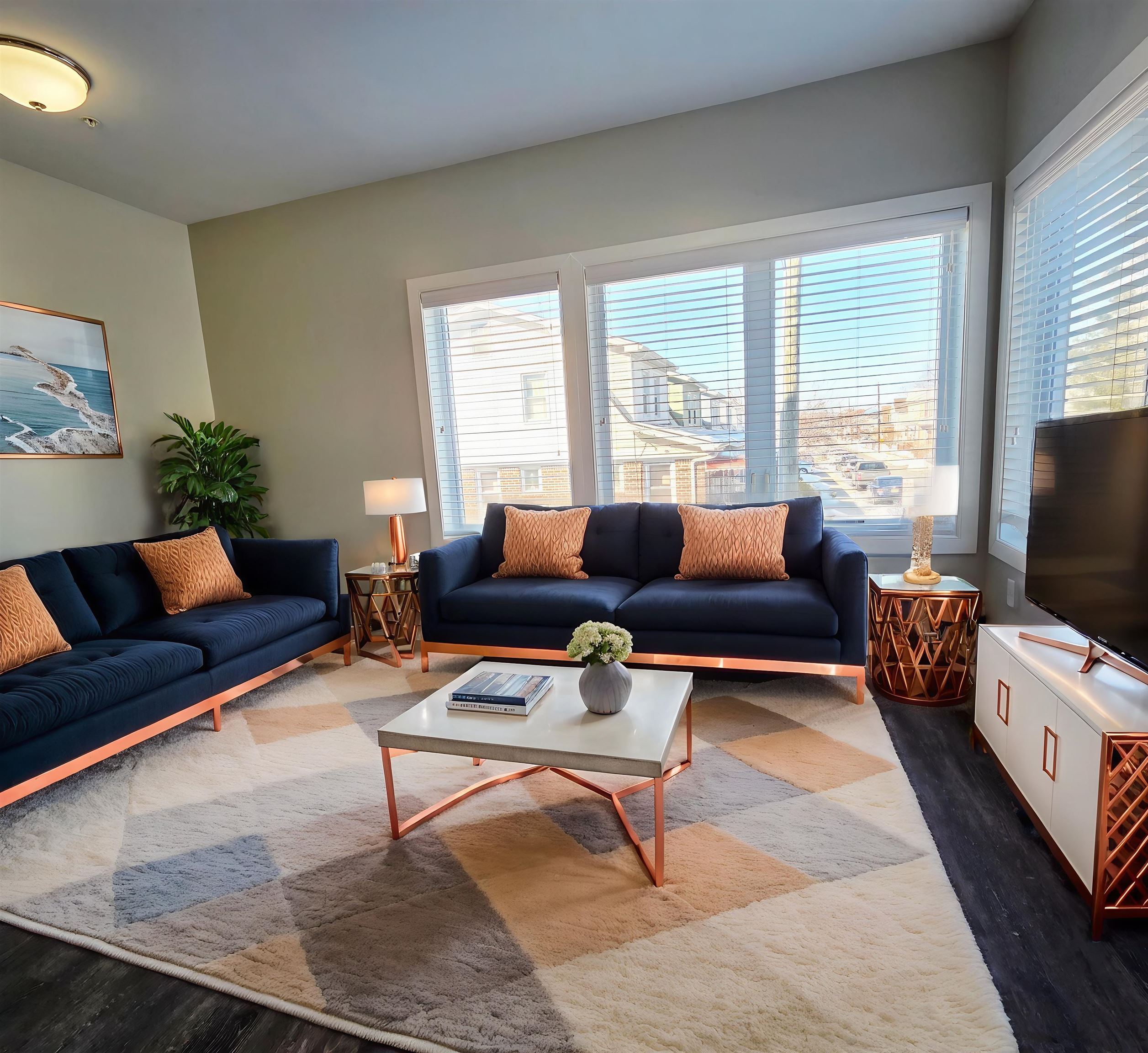 235 Ridge Road, Unit 1G North Arlington, NJ 07031 - Photo 4 of 13 a living room with furniture and a flat screen tv