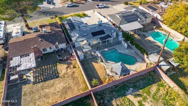 an aerial view of swimming pool