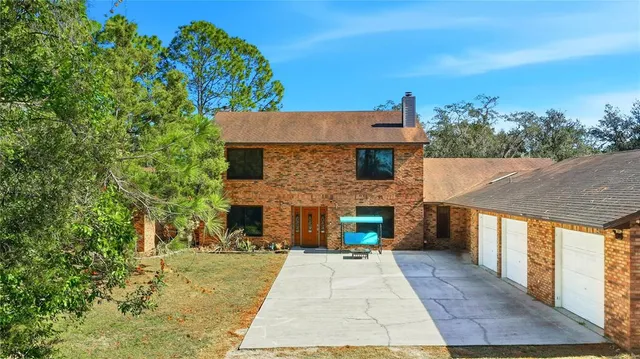 a front view of a house with patio