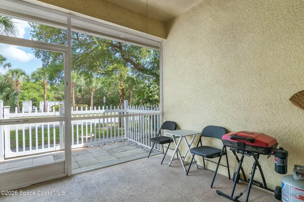 a living room with a balcony