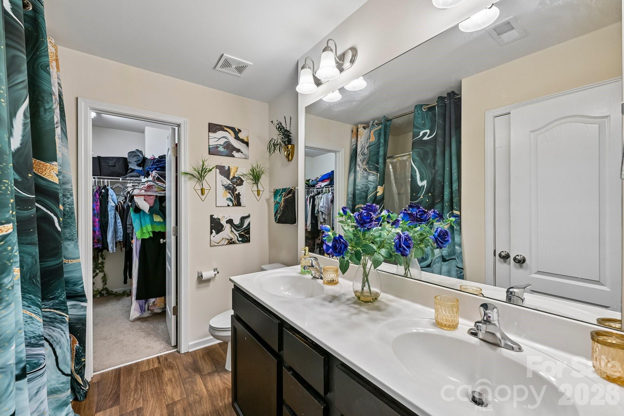 2206 Turtle Point Road Charlotte, NC 28262 - Photo 17 of 28 a bathroom with a granite countertop sink a potted plant and a mirror