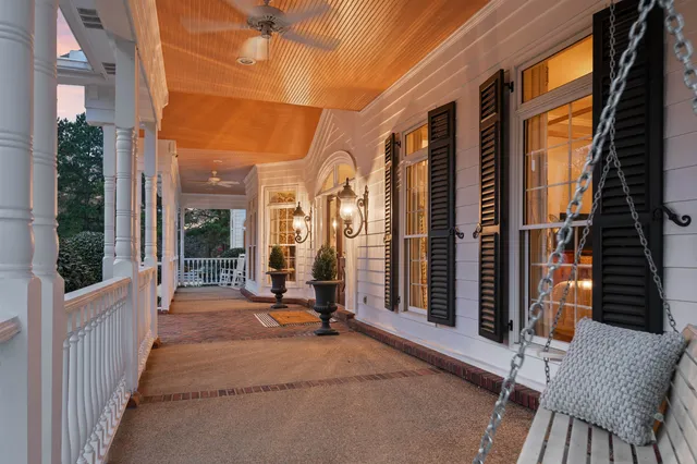 a view of a building with wooden floor and chair