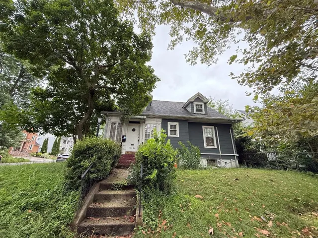 a front view of house with yard and green space