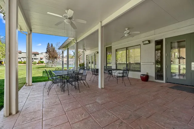 a view of a golf course with a garden