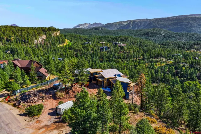 a view of a lush green hillside and a houses