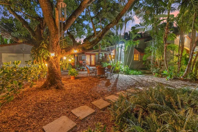 a view of a street with a tree