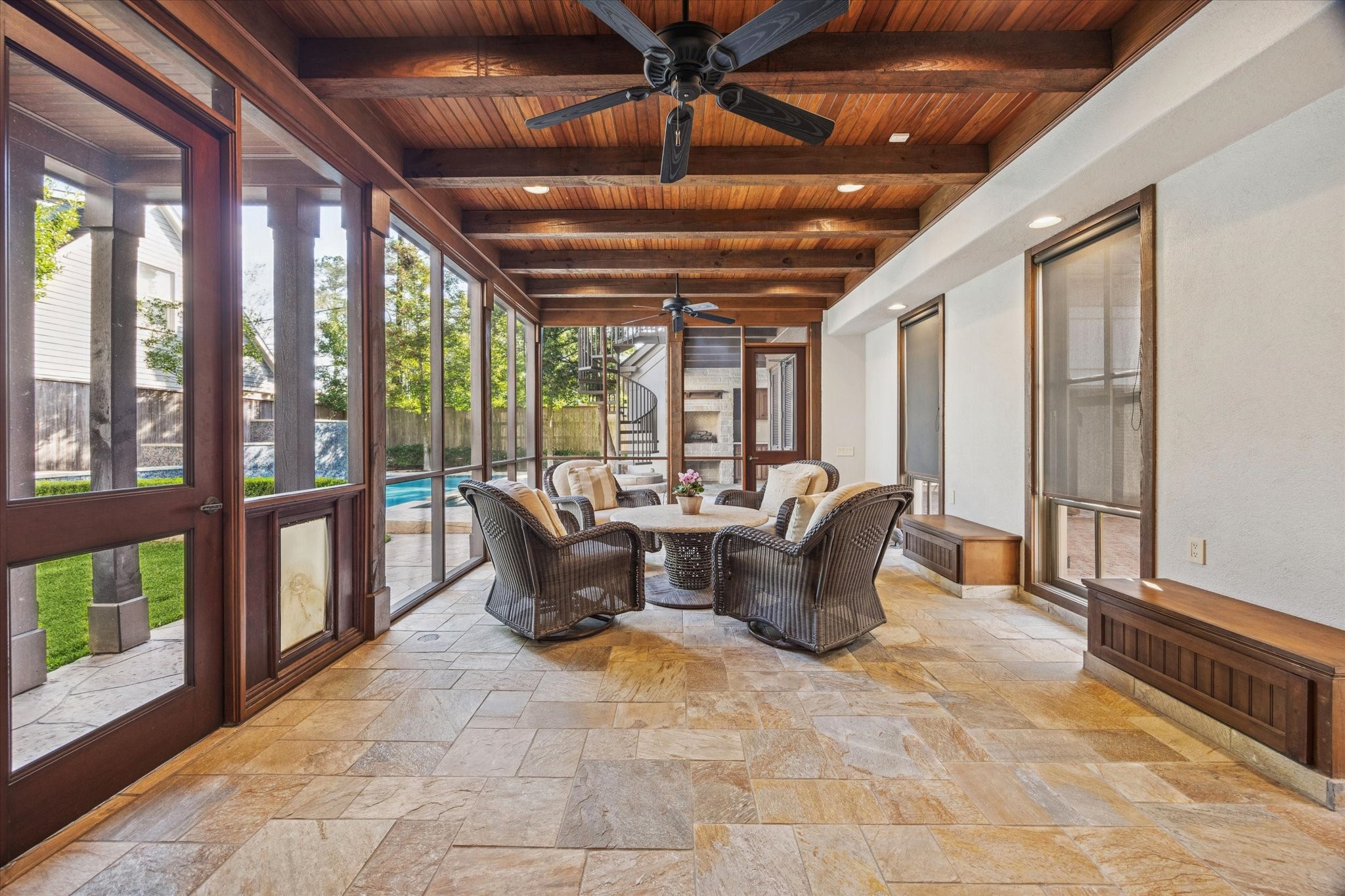 3715 Garnet Street Houston, TX 77005 - Photo 21 of 50 This room is meant for year around living. The benches provide additional storage for towels and pool toys.