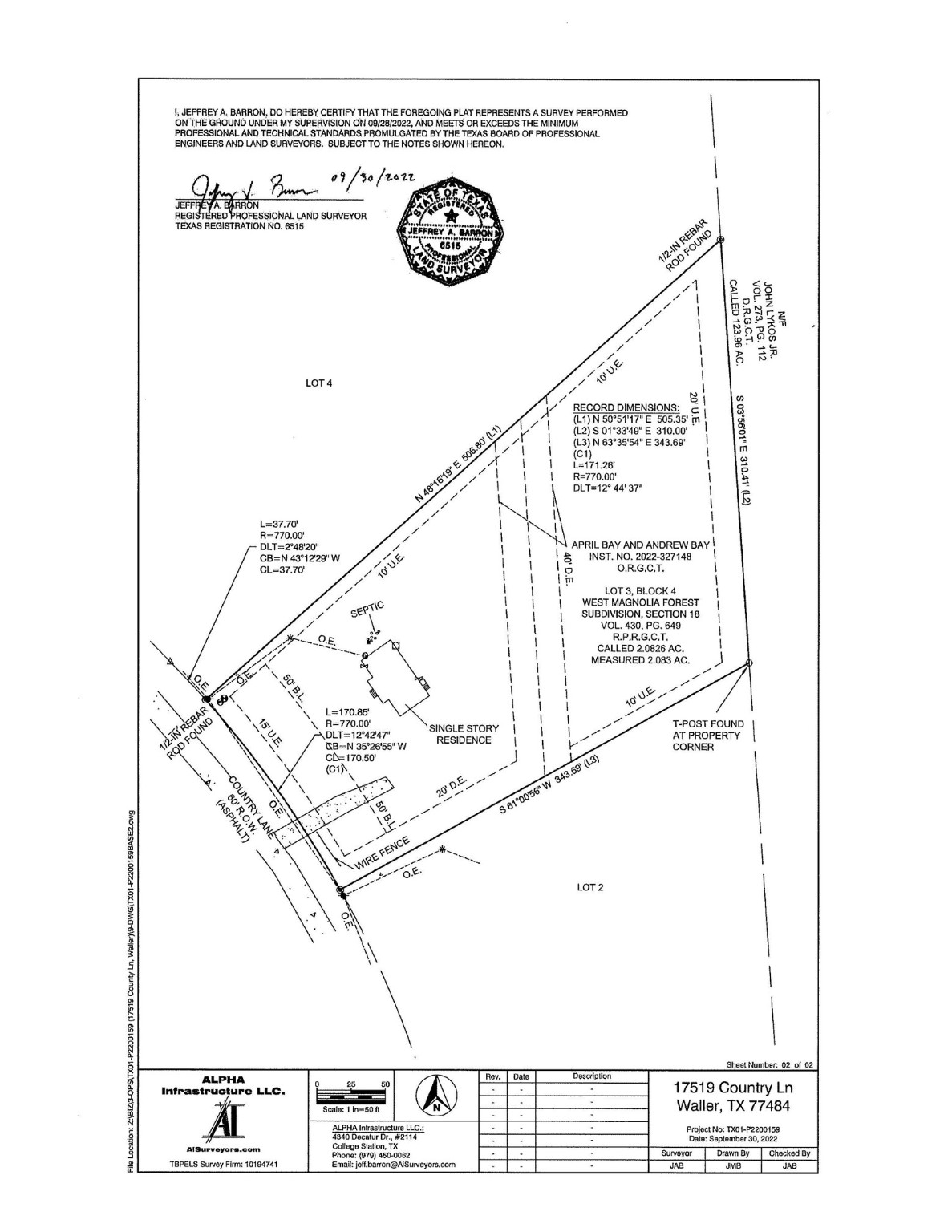 17519 Country Lane Waller, TX 77484 - Photo 18 of 18 Survey Map with water run off easements to protect property or help you store some rain water for your crops!