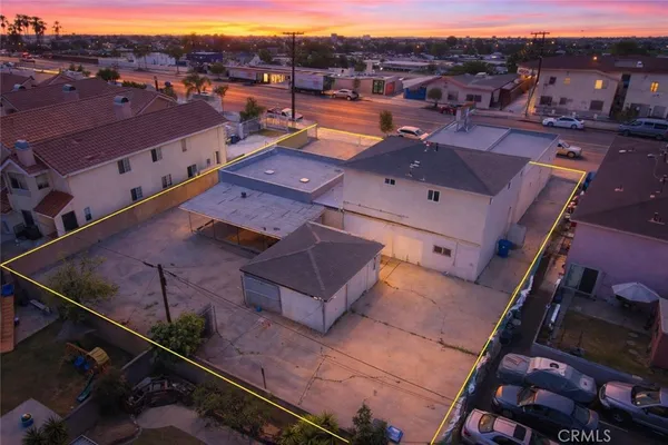an aerial view of a house with a garden view