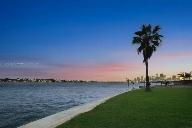 a view of a lake with a mountain in the background