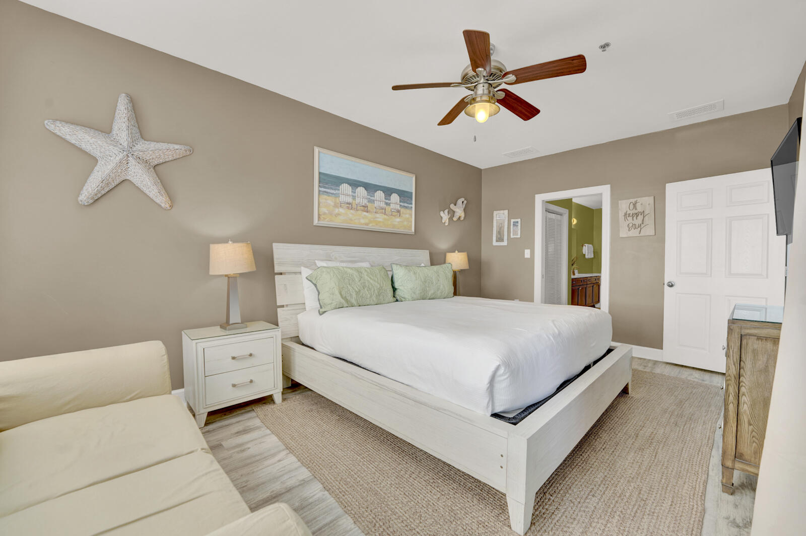 10343 East County Highway 30A, Unit 412B Seacrest, FL 32413 - Photo 12 of 39 a bedroom with a bed and a ceiling fan