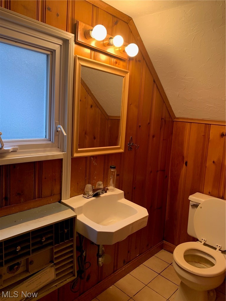 1287 Churchill Road Lyndhurst, OH 44124 - Photo 27 of 27 2nd floor half Bathroom featuring tile floors, sink, toilet, and wood walls