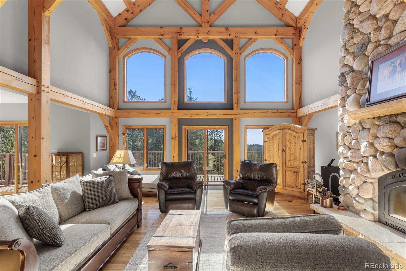 13445 Baird Road Conifer, CO 80433 - Photo 9 of 50 a living room with furniture fireplace and a large window