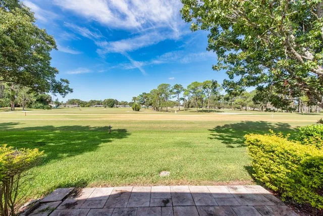 a view of a field with an trees