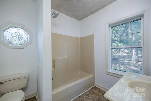 a bathroom with a toilet and a bathtub