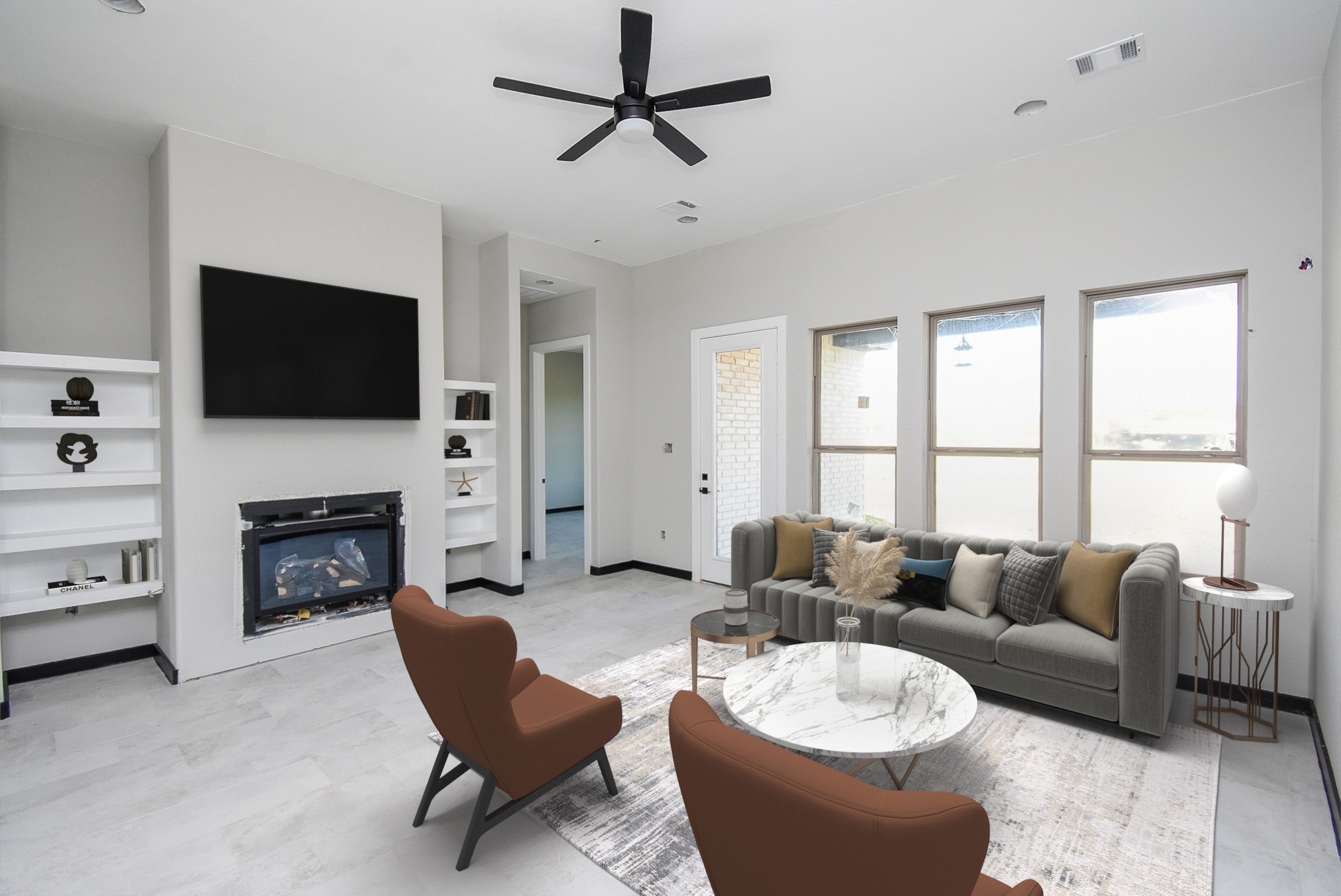 208 Silverleaf Road Sweeny, TX 77480 - Photo 2 of 49 a living room with furniture a fireplace and a flat screen tv