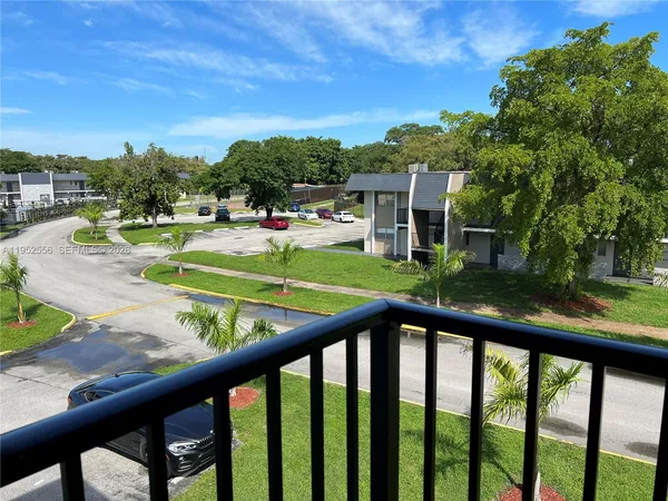 a view of a park with slide