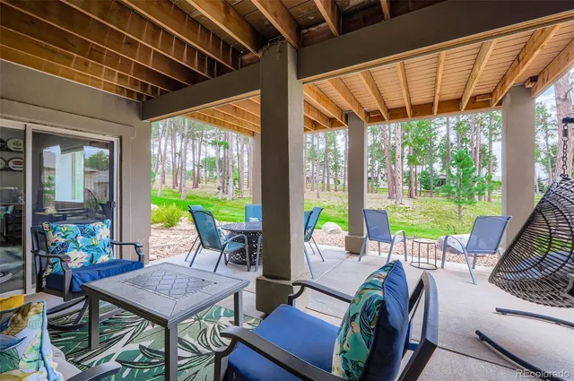 a view of a park with large trees and a pathway