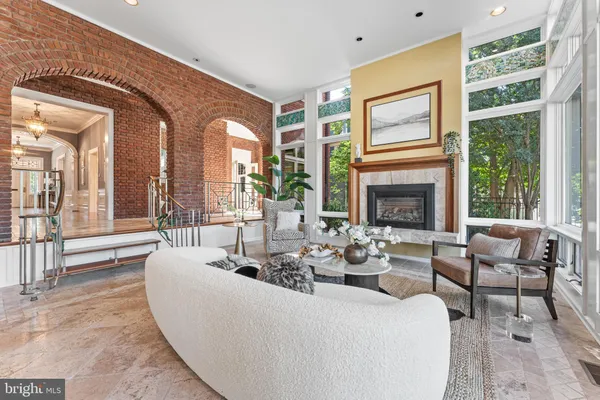 a view of a balcony with wooden floor